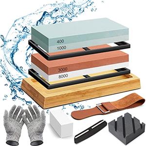 TAVADA Pietra per Affilare,Pietra Affilacoltelli,includere 400/1000 3000/8000 Grana,Pietra per Affilare Double Face,Cote 2 in 1,base in bambù antiscivolo,guida angolare