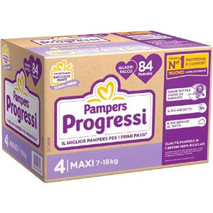 PAMPERS Pannolini Pampers Progressi Quadripack - Taglia 4 - 7-18 Kg - 84 Pezzi