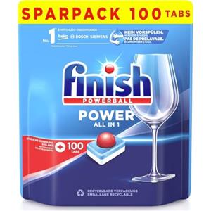 Finish Power All in 1 pastiglie per lavastoviglie, senza fosfati, pastiglie per lavastoviglie con potente Powerball contro lo sporco più ostinato - Confezione risparmio con 100 pastiglie Finish