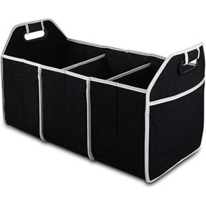 CGEAMDY Organizzatore per bagagliaio auto, borsa portaoggetti per auto, portatile, pieghevole, con 3 scomparti, accessori per auto universali per Suv, camion, furgone, berlina (nero), FBA-BOX2-FT01