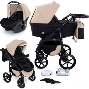 GaGa Dumi GaGaDumi Boston Passeggino Trio 3 in 1 - Carrozzina Passeggino e Seggiolino Auto Sistema di Viaggio Completo per Neonato e Bambino Leggero e Compatt Include Accessori Beige Nero