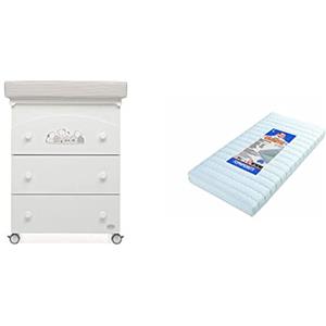 Foppapedretti Felicity Bagnetto Fasciatoio, 90 x 51 x 74 cm, 35 Kg, Bianco, 35 kilograms, 1 Pezzo, 1 & poliuretano, Climatic Materasso 124 x 63 x 12 cm, Bianco