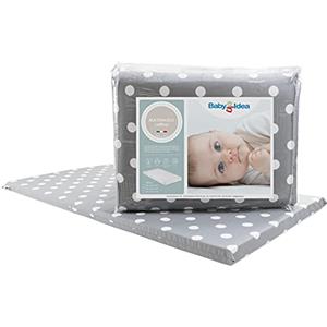 baby idea Materasso Lettino da Campeggio Sfoderabile Pieghevole Traspirante a Norma EN16890:2017 Federa100% Cotone Oeko-tex® Interno Certificato Certipur™ 60x120x4 OMAGGIO Borsa da Viaggio (Pois)