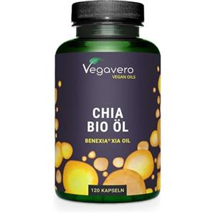 Vegavero OMEGA 3 6 9 Vegavero® | 1400 mg di Olio di Semi di Chia 100% BIO | VEGAN | Spremuto a Freddo | Acidi Grassi Essenziali di Qualità Superiore Benexia® | Senza Additivi | 120 capsule