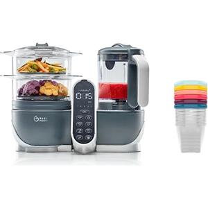 Babymoov Nutribaby+, Cuocipappa Multifunzione 6 in 1 Grigio + Babybols Set Da Sei Vasetti 250 Ml, Cuocivapore, Frullatore, Grande Capacità per i Bambini, Fino a 10 Pasti Preparati Contemporaneamente