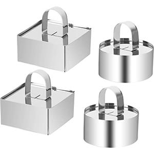 RUCUDIM Coppapasta 4 Pcs Anello per Torta 8cm Stampi in Acciaio Inox, Anelli Stampi per Mousse in Pusher Stampo Torta Stampo con Coperchio Acciaio per Realizzare Torte Dessert Mousse al Cioccolato Tiramisù