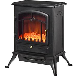 HOMCOM Camino Elettrico da Terra con Effetto Fiamma Potenza 1000W /2000W in ABS e Vetro 45×28×54cm Nero