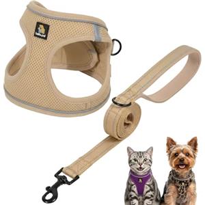 BELLA & PAL Pettorina Cane Taglia Piccola, Pettorine per Cuccioli con Guinzaglio, Step In Riflettente in Air Mesh Morbida e Traspirante, Imbracatura per Cani Poccoli, Cachi, S
