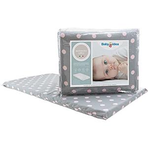 baby idea Materasso Lettino da Campeggio Sfoderabile Pieghevole Traspirante a Norma EN16890:2017 Federa100% Cotone Oeko-tex® Interno Certificato Certipur™ 60x120x4 OMAGGIO Borsa da Viaggio (Pois R)
