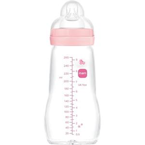 MAM Biberon in vetro, 2-4 mesi, 260 ml, con tettarella 2 a flusso medio in silicone, facile da pulire, Feel Good, rosa, confezione da 1
