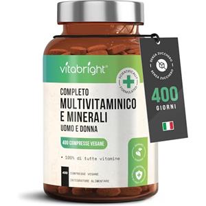 VitaBright Multivitaminico Completo Uomo/Donna 100% Tutte Vitamine, 400 Giorni, Integratori Stanchezza/Integratore Multivitaminico Donna 50 Piu/Uomo/Bambini, Ogni Vitamina - Multivitaminico e Minerali VitaBright