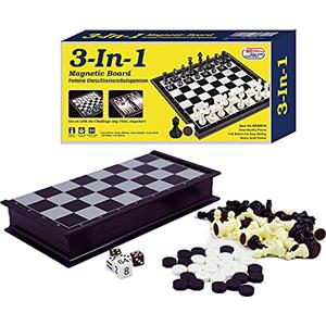 WEofferwhatYOUwant Scacchiera Magnetica 3-in-1 - Scacchi, Dama e Backgammon - Tavola Pieghevole 25 cm con Pezzi in Plastica con Feltro, Gioco Educativo Portatile per Bambini, Adulti e Famiglia