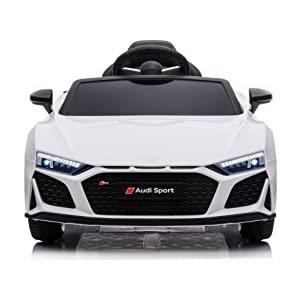 TOYSCAR Auto Macchina Elettrica 12V NEW Audi R8 Spyder per Bambini Led MP3 con Telecomando Sedile in pelle Bianca