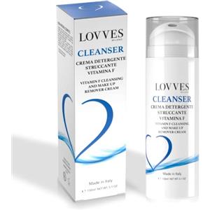 LOVVES Crema Detergente Struccante, con Vitamina F, Alta Cosmesi Naturale, Delicata, Elimina Trucco e Sebo In Eccesso, Idratante, Riequilibrante, Formato Airless 150ml