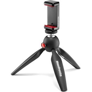 Manfrotto Mini Treppiede con Clamp per Smartphone Universale, Made in Italy, per iPhone Con o Senza Custodia, CSC, Vlogging, Videografia, Nero, MKPIXICLMII-BK