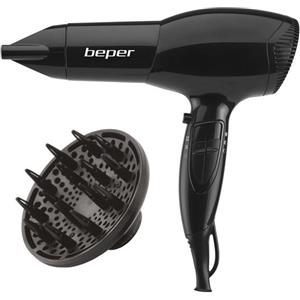 BEPER 40.979 Asciugacapelli 2000W con Diffusore e Concentratore, Manico Antiscivolo, Nero