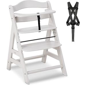 hauck Seggiolone Pappa in Legno Alpha+ - Seggiolone Evolutivo da 6 mesi fino a 90 kg - Sedia Evolutiva con Barra Frontale, Cintura Inguinale e a 5 Punti - Legno Certificato FSC® - Crema