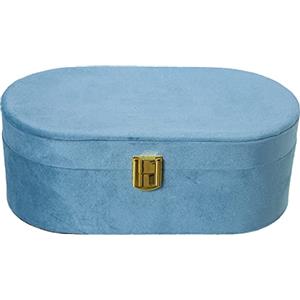 DRW Scatola portagioie ovale con specchio di velluto in blu 10x13x26 cm