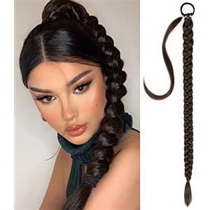 Manqyi Lunga Coda di Cavallo delle Trecce, Estensioni Intrecciate Coda di Cavallo, Coda Cavallo Lunga Intrecciata, Treccia Capelli Coda Finta, per Decorazione d'acconciatura(Marrone Nero)