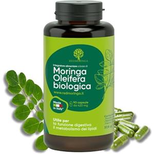 RedMoringa Integratore Moringa Oleifera Biologica - 100% Naturale | Moringa in Capsule Vegetali | per Digestione e Pancia Piatta | Fonte di Vitamine, Minerali e Proteine - 90 Capsule - Made in Italy