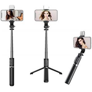 Andoer Supporto per treppiede estensibile portatile BT Wireless BT Selfie Stick multifunzione con luce di riempimento 104,5 cm Max. Lunghezza telecomando per riprese video Vlog Foto di gruppo Selfie