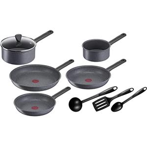 Tefal Natural On - Batteria da cucina 9 p, casseruole 16/20 cm + coperchio, padelle 24/26/30 cm, induzione, rivestimento antiaderente, confezione eco-responsabile, made in France G2809202