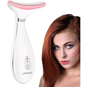 LiFECOKO Massaggiatore Viso, Massaggiatore di Bellezza per il Viso e il Collo, 45℃ Massaggiatore Viso Antirughe per il rassodamento e il lifting del viso, Ricaricabile USB Portatile - Bianco