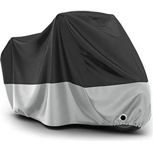 Favoto Telo Coprimoto Esterna Impermeabile - Copertura per Moto XXL Oxford Antipolvere Protezione UV con Foro per Lucchetto Fibbia Antivento 245x105x125cm Nero Argento