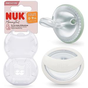 NUK Ciuccio MommyFeel | per una relazione intatta di allattamento | silicone senza BPA | 0-9 mesi | 2 pezzi | verde e bianco