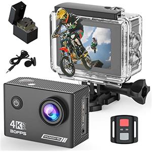 Yolansin 4K 30fps Action Cam, 131ft/40m Impermeabile Fotocamera Subacquea EIS, WiFi Camera 170°Angle Sport Cam, HD 20MP Videocamera con 2.4G Telecomando 2 Batterie e kit di Accessori Casco