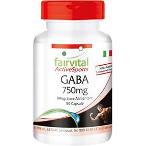 fairvital GABA 750 mg, 90 capsule, per 45 GIORNI, 1500 mg per dose giornaliera, VEGANO, acido gamma-aminobutirrico