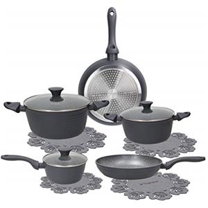 Tognana Cooking Circle Ardesia - Set di 8 Pezzi in Alluminio Forgiato con Rivestimento Antiaderente, Include 2 Padelle, 3 Casseruole e 3 Coperchi Trasparenti