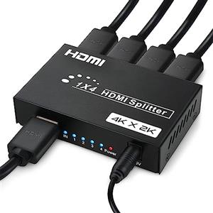 TCNEWCL 4K Splitter HDMI 1 in 4 Out, 1x4 Sdoppiatore HDMI Distributore/Mirror Audio Video 4 Schermo con Adattatore AC, Supporto 3D, HDCP,per HDTV, Xbox, PS4, Lettore Blu-Ray, Proiettore