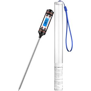 CGZZ Termometro da cucina 150 mm, schermo LCD retroilluminato blu, lettura immediata, termometro da cucina in acciaio inox, sonda lunga, anticorrosione