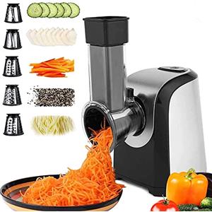 Nictemaw Tagliaverdure Elettriche, Tritatutto Multifunzionale Grattugia 150W con 5 coni in Acciaio Inossidabile, Argento