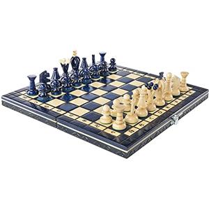 Chess and games shop Muba Bellissimo set di scacchi in legno artigianale con scacchiera e pezzi - Idea regalo Prodotti (32 cm Beige)