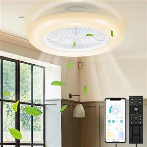 SWANEW Ventilatore da Soffitto con illuminazione Luce, 80W Plafoniera con Ventilatore LED Dimmerabile con Telecomando e App, Modalità Estate e Inverno 3000-6500K, 6 Velocità (φ55cm)