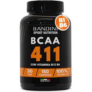 Bandini® AMINOACIDI RAMIFICATI BCAA 4 1 1 | 150 Compresse Amminoacidi Ramificati Fermentati con Vitamina B1 e B6 | 4.1.1 con Leucina, Isoleucina, Valina | Intra Pre Post Workout | Per Palestra | Vegan