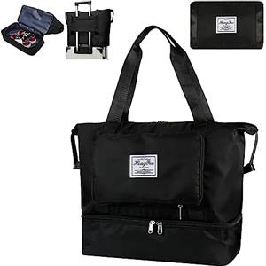 Aluusy Borsone da Viaggio Pieghevole, Aluusy Borsa da Viaggio Grande con Separato Secco Bagnato, Bagaglio a Mano per Donna e Uomo, Impermeabilizzi Borse Sportiva da Palestra, Borsa Mare(Nero)