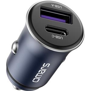Omars Caricabatterie Auto USB C 35W+USB A 18W 5A metallo Caricatore per auto con QC3.0 Ricarica rapida per iPhone12 Pro MAX Mini Samsung S21 Huawei LG iPad Airpods