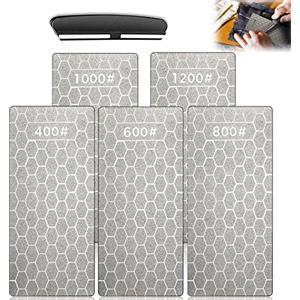 SAMSYOKI 5pcs Pietra per Affilare Diamante, Pietra Affilare Coltelli Nido d'Ape con Base Antiscivolo, 400/600/800/1000/1200 Grit, Affilacoltelli Professionale per Coltelli Cucina Esterno