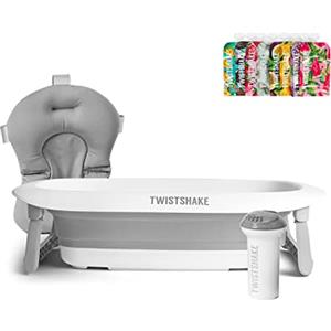 Twistshake Kit per il Bagnetto dei Bambini- Set di 4|Vaschetta Pieghevole + Cuscino + Tazza di Bagno + 8x Sacchetti Alimenti da 220ml|Leggero-Portatile-Facile da Pulire|Design Ergonomico|Senza BPA/BPS