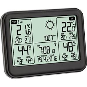 TFA Dostmann stazione meteorologica radiocontrollata Memo, 35.1141.01, temperatura e umidità, valori massimi e minimi, previsioni del tempo, con sensore esterno, nero
