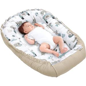 Medi Partners Riduttore Lettino Neonato - 100x60x15 Nido Antisoffoco Neonati Bozzolo Culla per Bebè neonata bilaterale Cuscino 100% Cotone Waffle (Zoo di menta con Waffle Grigio)