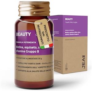 JEA BEAUTY - Integratori Per Capelli, Pelle e Unghie con Biotina Silicio Selenio Zinco Equiseto Vitamina B, Per Crescita e Anticaduta Capelli Uomo e Donna, Vegano - 120 Capsule Alto Dosaggio (4 Mesi)