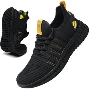 VNANV Uomo Corsa Camminare Tennis Trainers Casual Gym Scarpe Sportive per Il Fitness - Moda Scarpe da Ginnastica - Leggerezza-comodità （Nero Giallo 48）