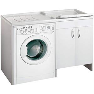 Negrari Lavatoio Coprilavatrice Negrari Eco Montato Vasca Destra DX Copri Lavatrice Sinistra SX Proteggi Bianco Mobile Lavapanni Legno Lavabo Asse Plastica Interno Bagno Lavanderia L124 P60 124x60 H92 cm