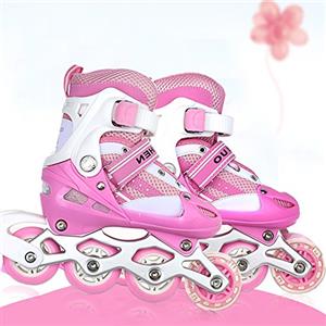 HUOLE Pattini a Rotelle regolabili,pattini a rotelle bambina con Led,comodi pattini ideali per principianti,pattini in linea,regolabili - Ruote PVC,Roller Skates Inline(Codice S - polvere (41*35*11,5 cm))