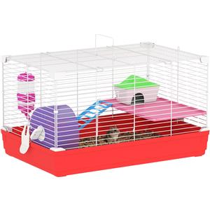 PawHut Gabbia per Criceti a 2 Livelli in Metallo e PP con Casetta, Serbatoio dell'acqua e Ruota, 47x30x27 cm|Aosom