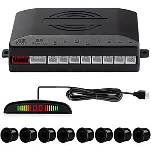 CUQI Sensori di Parcheggio, 8 Sensori di Parcheggio Anteriori e Posteriori con Segnalazione Acustica della Distanza Display a LED(8 Sensori, Nero)